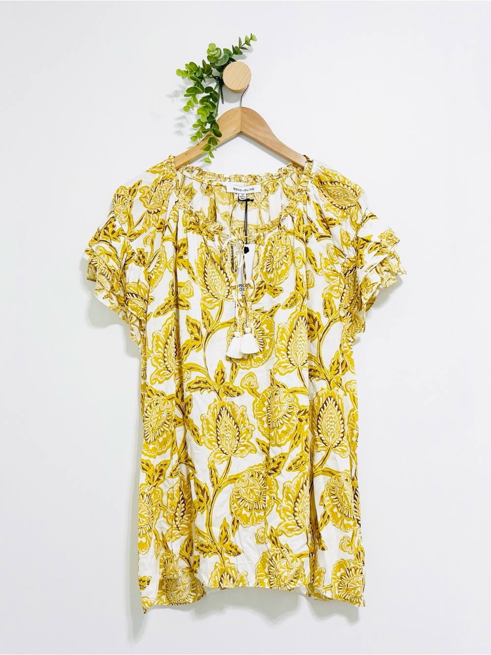 Rose & Olive NWT 100% Rayon Mustard Yellow Floral Boho Blouse Plus Size